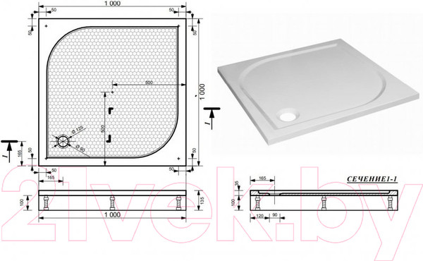 Изображение товара Душевой поддон Эстет Гамма 100x100 / ФР-00000957