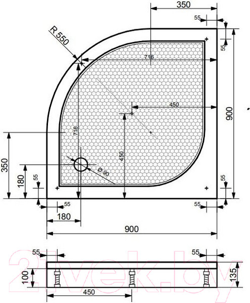 Изображение товара Душевой поддон Эстет Омега 90x90 / ФР-00000764