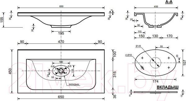 Изображение товара Умывальник Эстет Бали 65x45 / ФР-00001501