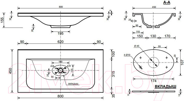 Изображение товара Умывальник Эстет Бали 90x45 / ФР-00001472