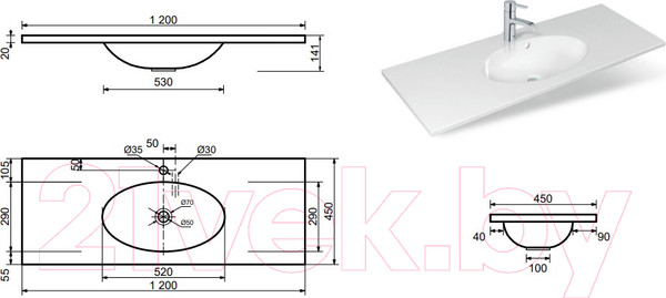 Изображение товара Умывальник Эстет Вегас 120x45 / ФР-00000775