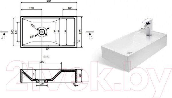 Изображение товара Умывальник Эстет Mini Silk 40x22 / ФР-00014947