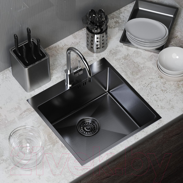 Изображение товара Мойка кухонная Mixline Pro 547230 (черный графит, с сифоном)