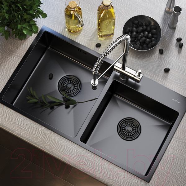 Изображение товара Мойка кухонная Mixline Pro 547241 (черный графит, с сифоном)