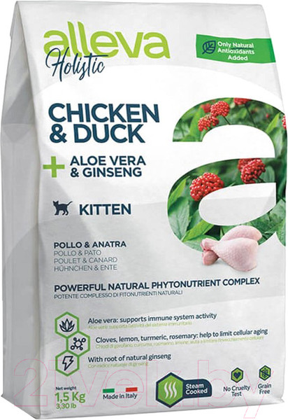 Изображение товара Сухой корм для кошек Alleva Холистик с курицей и уткой для котят / P00273H (1.5кг)