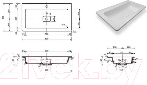 Изображение товара Умывальник Эстет Каре Люкс 80x45 / ФР-00005713
