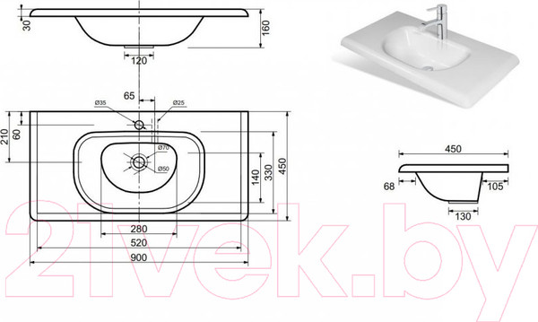 Изображение товара Умывальник Эстет Оливия 90x45 / ФР-00000799