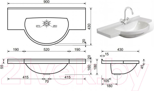 Изображение товара Умывальник Эстет Kuba Silk 90x43 / ФР-00014941
