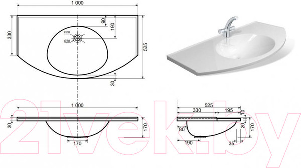 Изображение товара Умывальник Эстет Флорида 100x52.5 / ФР-00000802