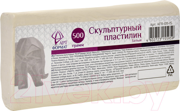 Изображение товара Пластилин скульптурный АртФормат AF11-011-15 (белый)