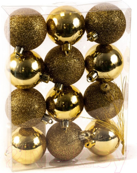 Изображение товара Набор шаров новогодних Белбогемия Глянцевый блеск / 27629580 (12шт, золото)