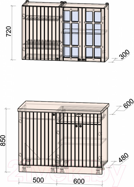 Изображение товара Кухонный гарнитур Интерлиния Берес 1.1А (дуб полярный/дуб английский/кастилло темный)