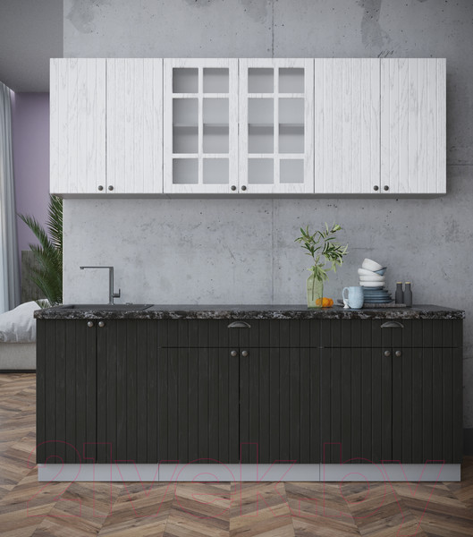 Изображение товара Кухонный гарнитур Интерлиния Берес 2.1А (дуб полярный/дуб английский/кастилло темный)