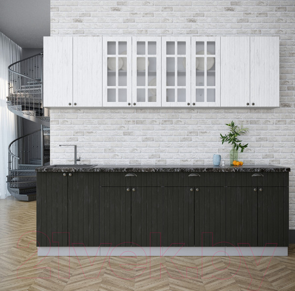 Изображение товара Кухонный гарнитур Интерлиния Берес 2.4А (дуб полярный/дуб английский/кастилло темный)