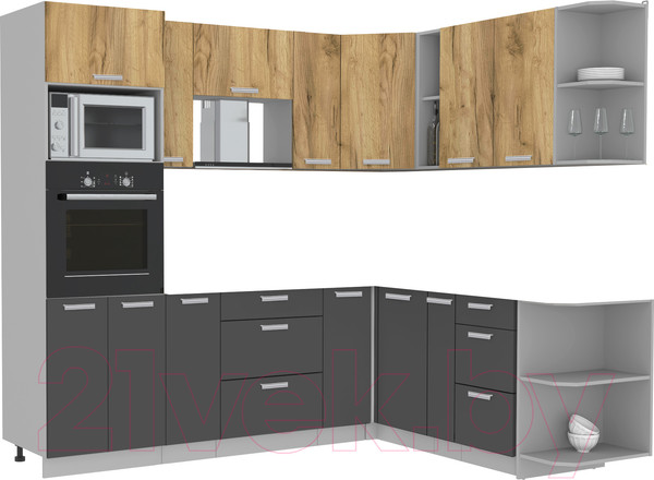 Изображение товара Кухонный гарнитур Интерлиния Мила Лайт 1.88x2.4 правая без столешницы (дуб золотой/антрацит)