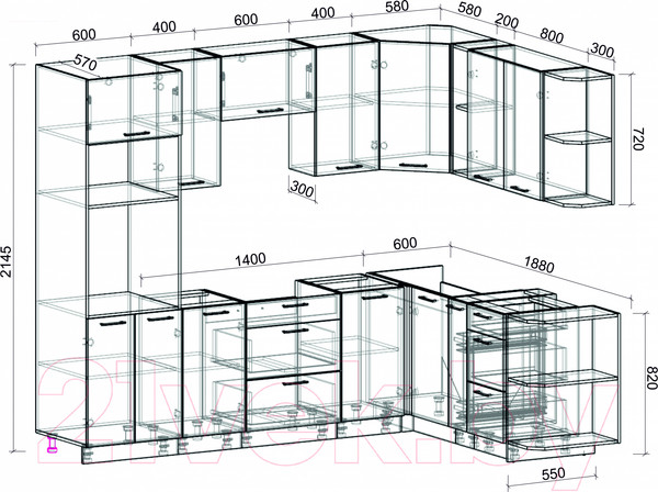 Изображение товара Кухонный гарнитур Интерлиния Мила Лайт 1.88x2.6 правая без столешницы (дуб золотой/антрацит)