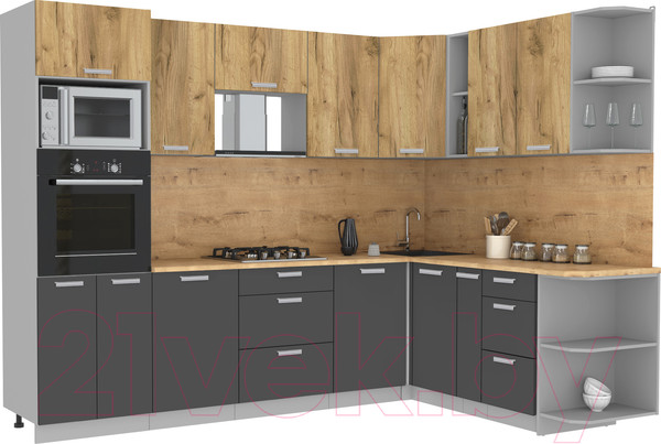 Изображение товара Кухонный гарнитур Интерлиния Мила Лайт 1.88x2.8 правая без столешницы (дуб золотой/антрацит)