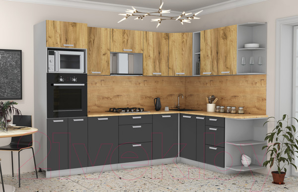 Изображение товара Кухонный гарнитур Интерлиния Мила Лайт 1.88x2.8 правая без столешницы (дуб золотой/антрацит)
