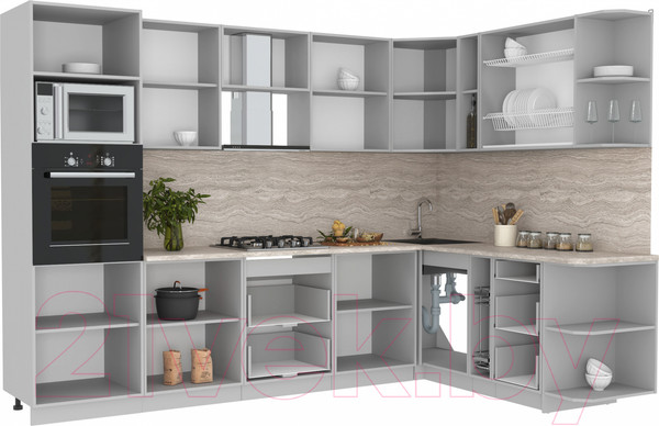 Изображение товара Кухонный гарнитур Интерлиния Мила Лайт 1.88x3.0 правая без столешницы (дуб золотой/антрацит)