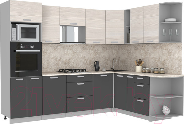 Изображение товара Кухонный гарнитур Интерлиния Мила Лайт 1.88x2.8 правая без столешницы (вудлайн кремовый/антрацит)