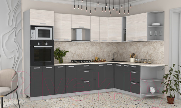 Изображение товара Кухонный гарнитур Интерлиния Мила Лайт 1.88x3.0 правая без столешницы (вудлайн кремовый/антрацит)