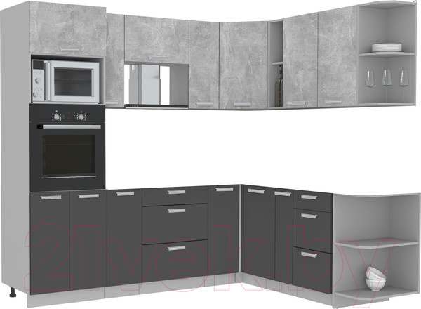 Изображение товара Кухонный гарнитур Интерлиния Мила Лайт 1.88x2.4 правая без столешницы (бетон/антрацит)