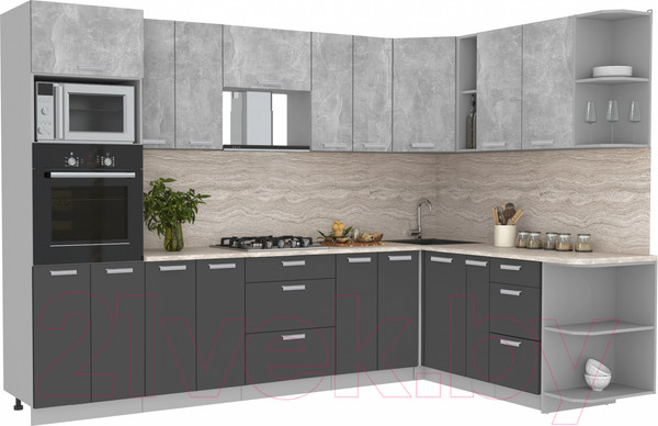 Изображение товара Кухонный гарнитур Интерлиния Мила Лайт 1.88x3.0 правая без столешницы (бетон/антрацит)