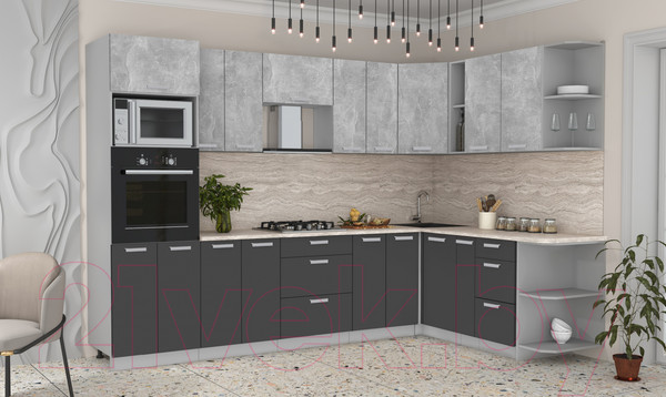 Изображение товара Кухонный гарнитур Интерлиния Мила Лайт 1.88x3.0 правая без столешницы (бетон/антрацит)