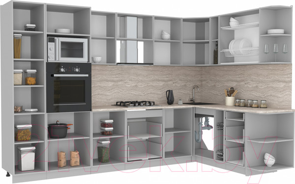 Изображение товара Кухонный гарнитур Интерлиния Мила Лайт 1.88x3.2 правая без столешницы (бетон/антрацит)