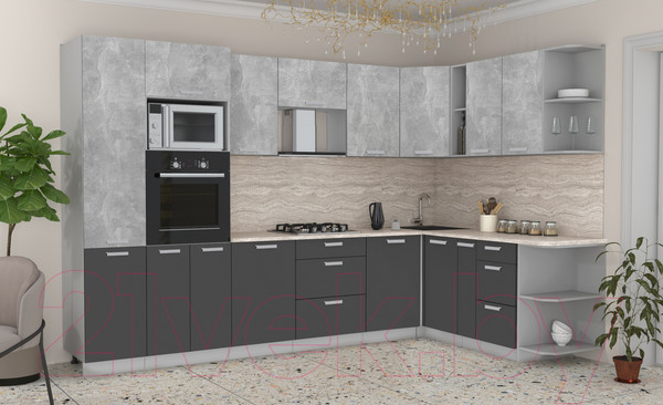 Изображение товара Кухонный гарнитур Интерлиния Мила Лайт 1.88x3.2 правая без столешницы (бетон/антрацит)