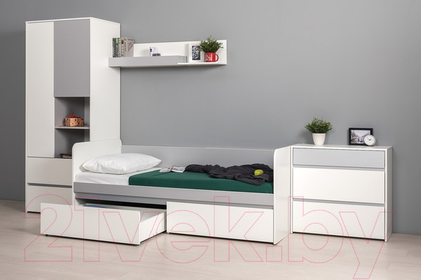 Изображение товара Кровать-тахта Mobi Торонто 11.39 (белый PE шагрень/стальной серый 1700 PE)