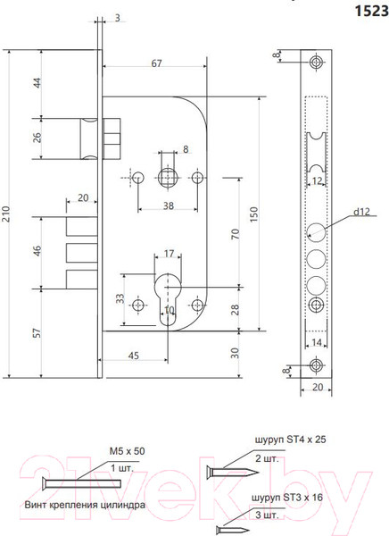 Изображение товара Замок врезной VELA 1523-CR (хром)