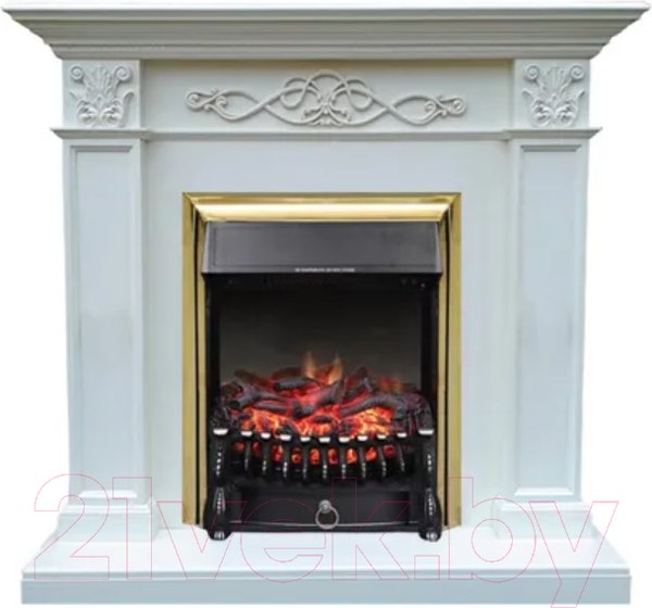 Изображение товара Каминокомплект Смолком Verona + Fobos FXM Brass BLT-999B-5M(BR) (бьянко белый дуб)