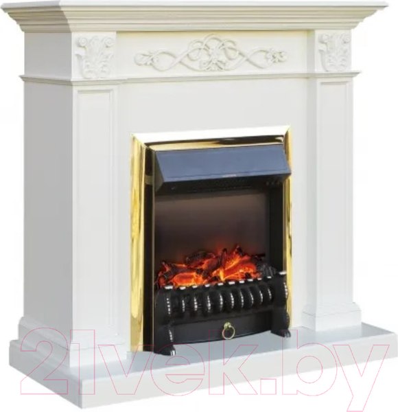 Изображение товара Каминокомплект Смолком Verona + Fobos FXM Brass BLT-999B-5M(BR) (бьянко белый дуб)