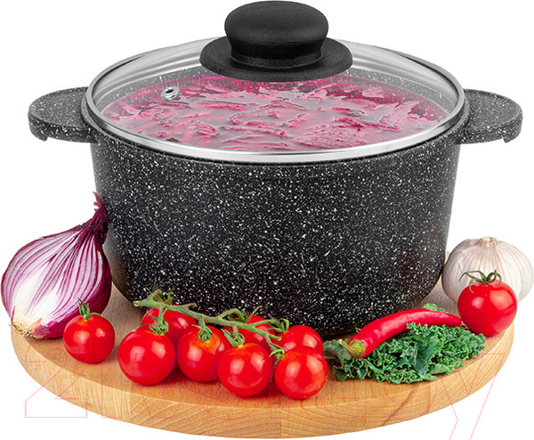 Изображение товара Кастрюля Elan Gallery Гармония вкуса / 120711 (2л, черный мрамор)