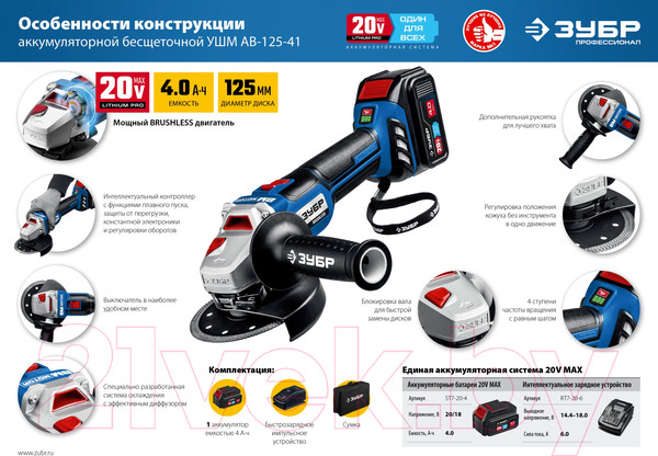 Изображение товара Угловая шлифовальная машина Зубр Профессионал / AB-125-41