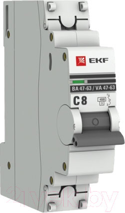 Изображение товара Выключатель автоматический EKF PROxima ВА 47-63 1P 8А (C) 4.5kA / mcb4763-1-08C-pro