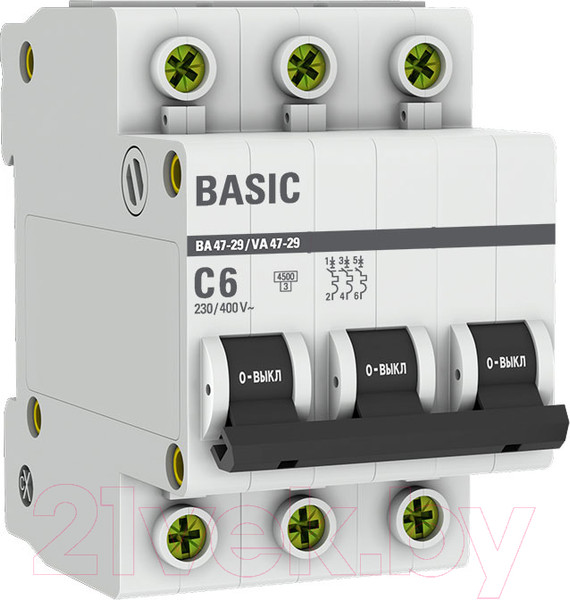 Изображение товара Выключатель автоматический EKF ВА 47-29 3P 6А (С) 4.5кА / mcb4729-3-06C