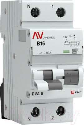 Изображение товара Дифференциальный автомат EKF Averes DVA-6 2P 16А 30мА (B) 6кА тип A / rcbo6-1pn-16B-30-a-av