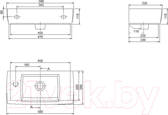Изображение товара Умывальник CeraStyle City 25 L / TB002F22L00