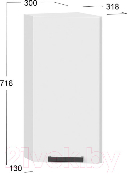 Изображение товара Шкаф навесной для кухни ТриЯ Детройт 1В3Т исп. 2 (белый/белый глянец)