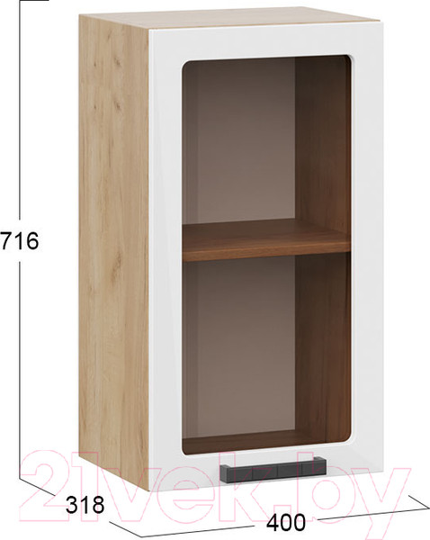 Изображение товара Шкаф навесной для кухни ТриЯ Детройт 1В4С исп. 2 (дуб крафт золотой/белый глянец)