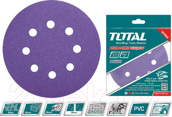 Изображение товара Набор шлифлистов TOTAL TAC73150101 (10шт)