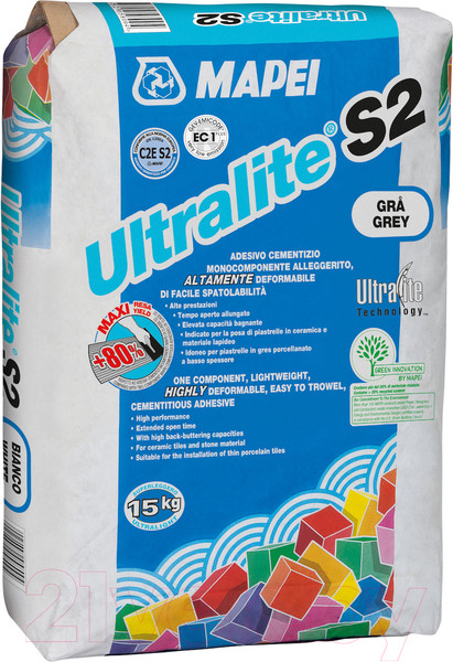 Изображение товара Клей для плитки Mapei UltraLite S2 (15кг, серый)