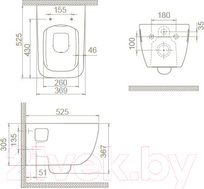 Изображение товара Унитаз подвесной CeraStyle Aqua Безободковый HC00706PN00 (белый, без сиденья)