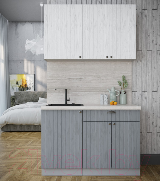 Изображение товара Кухонный гарнитур Интерлиния Берес 1.2А (дуб полярный/дуб серый/травертин серый)