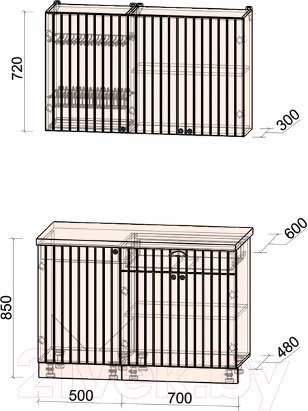 Изображение товара Кухонный гарнитур Интерлиния Берес 1.2А (дуб полярный/дуб серый/травертин серый)