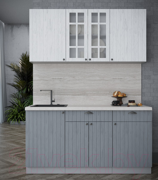 Изображение товара Кухонный гарнитур Интерлиния Берес 1.6А (дуб полярный/дуб серый/травертин серый)