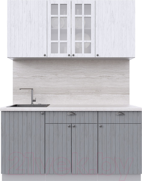 Изображение товара Кухонный гарнитур Интерлиния Берес 1.6А (дуб полярный/дуб серый/травертин серый)