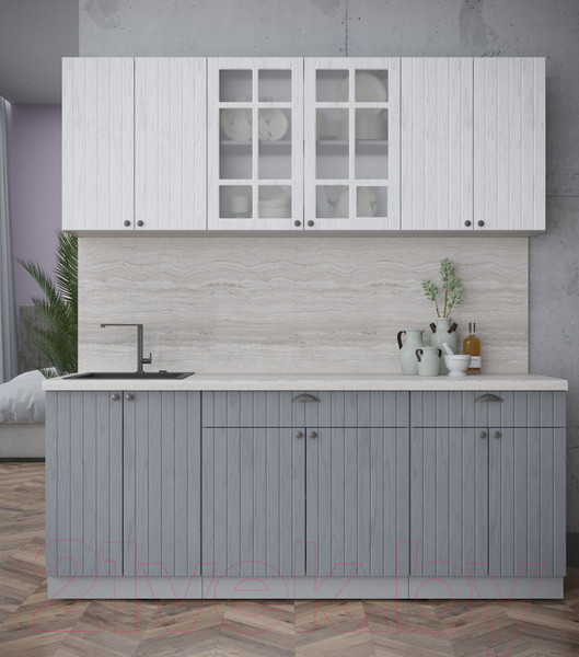 Изображение товара Кухонный гарнитур Интерлиния Берес 2.0А (дуб полярный/дуб серый/травертин серый)